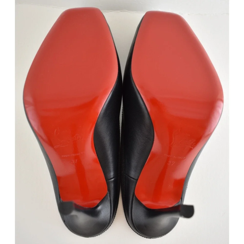 Christian Louboutin Cassia Mule 100 Black Leather Ballet Slip On Heel Pump 37